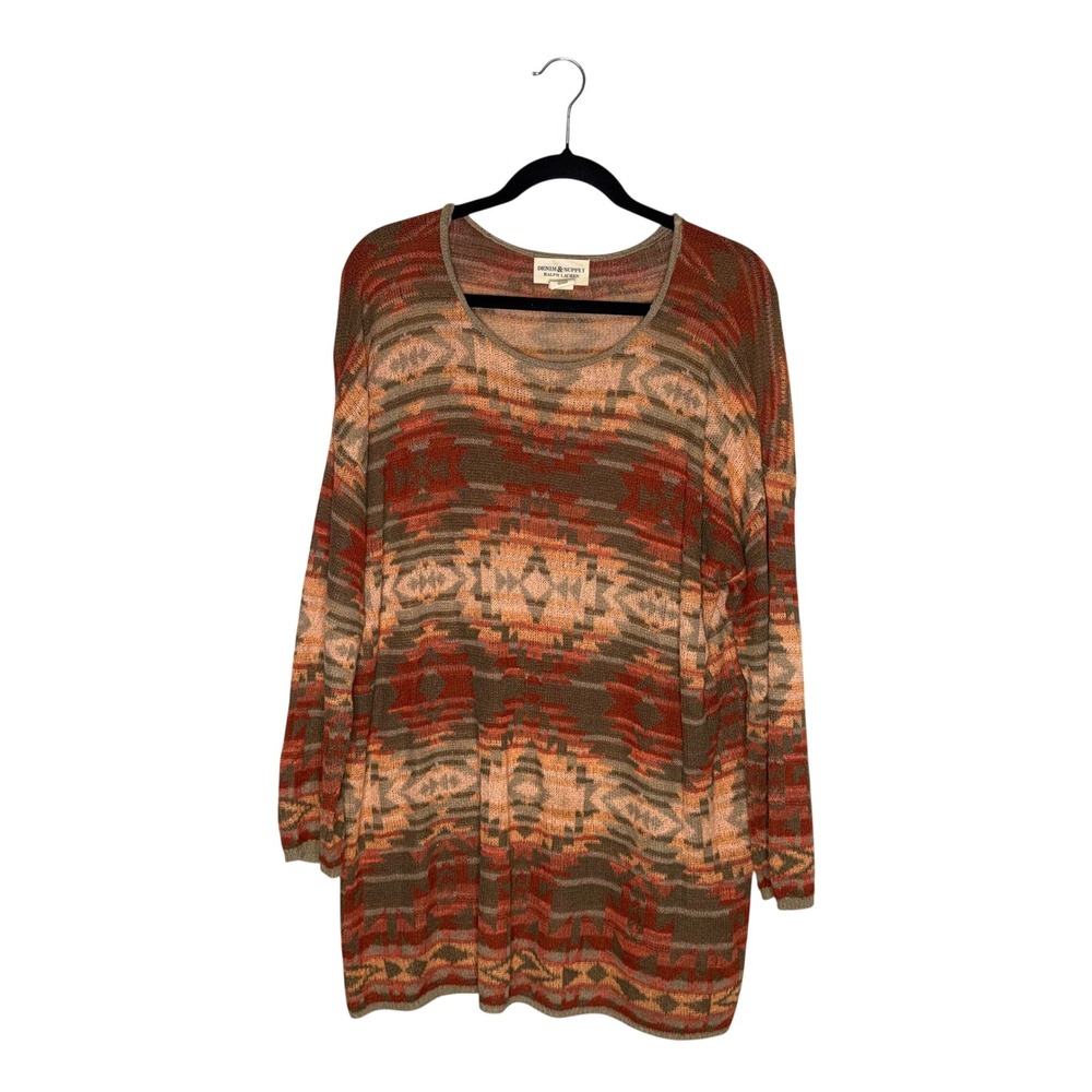 Denim & Supply Ralph Lauren Sweater Women XL Orange Southwestern Tunic Excellent